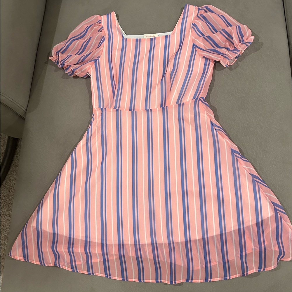 Pink and blue stripped A-Line summer dress